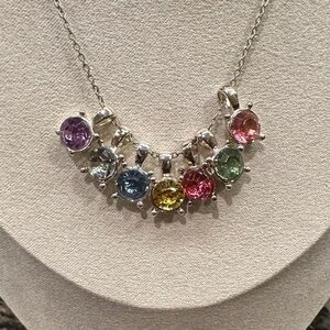 Elegant Silver Necklace with Multi-colored Gemstones